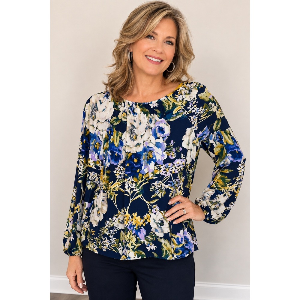 Chico's Blouse Women's XL Petite Floral Long Sleeves Spring Office Chicos 3P